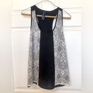 Blue Rain Black and Lace Racer Back Tank Top- Size Medium